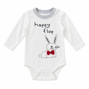 Compleu bebe cu urechi de iepuras 3 piese din bumbac 100% gri alb - Img 3