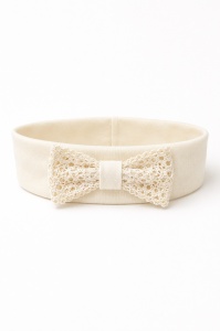 Compleu elegant bebe fetita crem cu dantela si bentita 3 piese - Img 5
