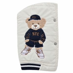 Costum bebe 3 piese bleumarin cu geaca matlasata, bluza Bear si pantaloni, fotografie de produs pe fundal alb