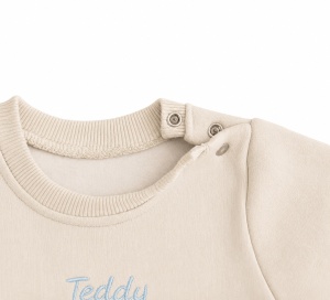 Costum bebe baiat 2 piese gri bleu din bumbac cu ursulet teddy bear si pantaloni comozi - Img 5