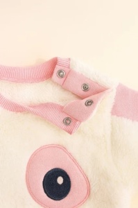 Costum bebe fetita roz 2 piese pufos cu bluza catelus si pantaloni caldurosi - Img 4