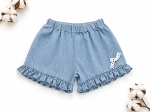 Costumas bebe fetita 2 piese bluza cu imprimeu si pantaloni scurti denim - Img 4