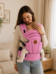 Marsupiu Ergonomic Bebe Roz 4-12 kg, Port-Bebe Reglabil si Respirabil