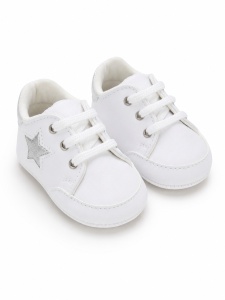 Pantofi bebe albi casual cu siret si aplicatie stea comozi