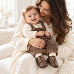 Pantofiori bebe baieti maro cu sireturi, eleganti, talpa moale - Img 2
