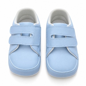 Pantofiori bebe bleu din piele ecologica cu doua barete cu arici - Img 2