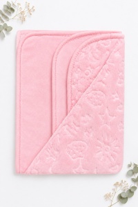 Paturica bebe roz cu model embosat 100x100 cm pufoasa moale pentru nou nascut - Img 2