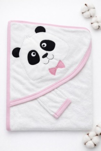 Prosop bebe cu gluga panda roz, prosop baie nou nascut bumbac moale absorbant - Img 2