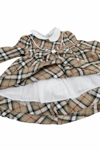 Rochie bebe fetita eleganta in carouri cu funda mare si guler alb, - Img 3