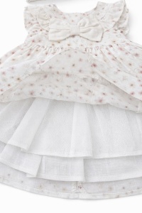 Rochie bebe fetite crem cu flori si bentita, rochita eleganta fetite - Img 3