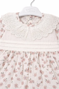 Rochie fetita crem cu flori roz guler dantela eleganta botez evenimente - Img 4