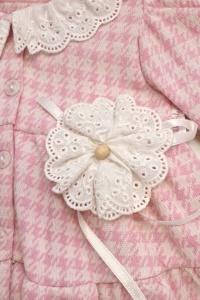 Rochita fetita roz in carouri cu guler brodat si floare decorativa eleganta - Img 4