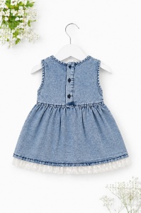 Rochita fetite denim cu aplicatii pisicuta si gentuta decorativa inclusa - Img 3