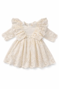 Rochita premium botez bebe fetita 4 piese cu broderie, boneta, dres si pantofiori - Img 4