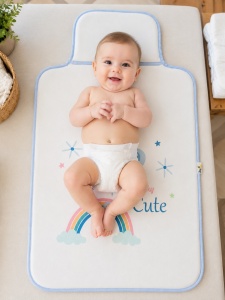 Salteluta impermeabila schimbat scutece bebe 45x80 cm pliabila model maimutica albastra