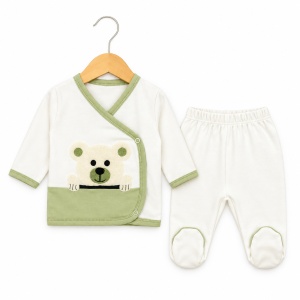 Set bebe 10 piese ursulet verde body pantaloni paturica caciulita cadou - Img 2