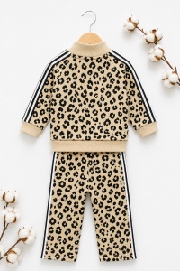 Set bebe 3 piese animal print din bumbac cu bluza, jacheta si pantaloni pentru fetite - Img 4