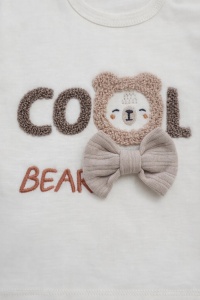 Set bebe baiat 3 piese cool bear bluza pantaloni si caciulita crem bej - Img 3