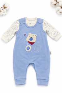 Set bebe baieti 2 piese salopeta albastra si bluza ursulet bumbac - Img 3
