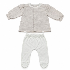 Set bebe fetita 5 piese din bumbac 100% cu bluza cu volane si broderie florala - Img 7
