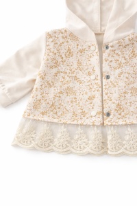 Set bebe fetite crem 3 piese hanorac bluza si pantaloni iepuras, fotografie de produs pe fundal alb