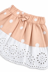 Set elegant fetite bluza brodata si fusta bej buline compleu copii, fotografie de produs pe fundal alb