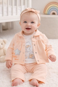 Set fete piersica 3 piese jacheta bluza pantaloni My little one