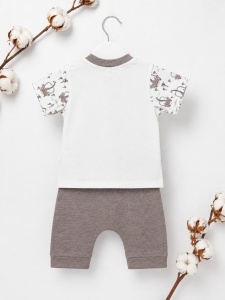 Set haine bebe baiat 2 piese bumbac premium – tricou cu capse si pantaloni cu girafa - Img 3