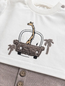 Set haine bebe baiat 2 piese bumbac premium – tricou si pantaloni scurti cu imprimeu girafa - Img 3