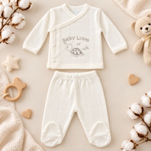 Set nou nascut 10 piese bumbac alb Baby Love, body, pantaloni, paturica si accesorii - Img 3