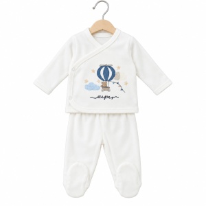 Set nou-nascut 10 piese din bumbac, body, bluza, pantaloni, accesorii si paturica, alb, balon - Img 4