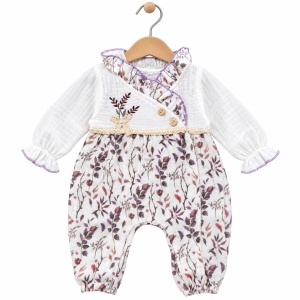 Set nou nascut 10 piese din muselina, imprimeu floral, bluza, salopeta, pantaloni, caciulita si accesorii - Img 3