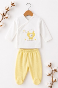Set nou-nascut 10 piese Happy Bear galben, 100% bumbac pentru bebelusi - Img 6