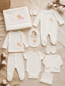 Set nou-nascut 10 piese Ursulet Sweet Dreams, 100% bumbac, hainute bebe pentru maternitate