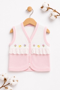 Set nou nascut fetita 10 piese 100% bumbac, roz, flori brodate, paturica inclusa - Img 6