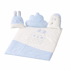 Set patut bebe albastru 7 piese protectie laterala perne decorative plapuma 100 bumbac - Img 3