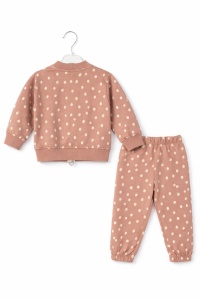 Set trening fete 3 piese roz pudra cu buline jacheta bluza pantaloni - Img 4