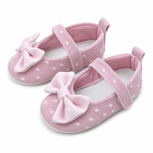 Balerini bebe fete roz cu buline si funda, pantofiori cu bareta - Img 3