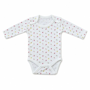 Body bebe alb din bumbac cu imprimeu floral multicolor, maneca lunga si capse pe umeri - Img 3