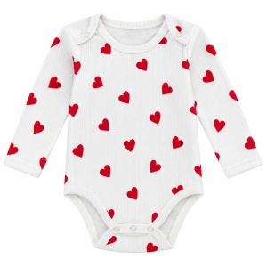 Body bebe alb din bumbac cu inimioare rosii, maneca lunga si capse - Img 3