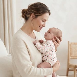 Body bebe crem din bumbac cu inimioare rosii, maneca lunga si capse - Img 2