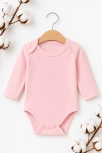 Body bebelusi roz din bumbac cu maneca lunga, body fetita cu capse