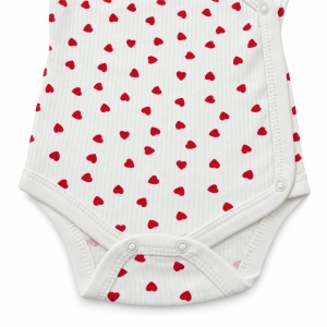 Body petrecut bebe din bumbac alb cu inimioare rosii, maneca lunga - Img 4