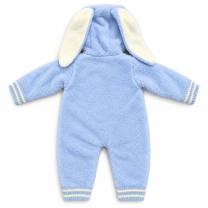 Combinezon bebe din blanita bleu captusit cu bumbac, gluga cu urechi - Img 7