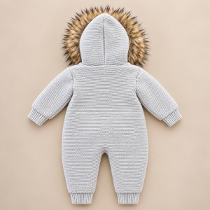 Combinezon bebe din lana naturala complet imblanit cu gluga si blanita - Img 3