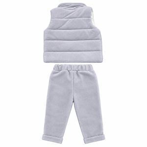 Compleu bebe baiat 3 piese bumbac cu hanorac vesta catifelata si pantaloni gri - Img 6