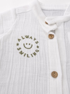 Compleu bebe baieti 3 piese cu camasa din muselina pantaloni verde salvie si tricou - Img 5