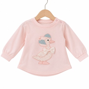 Compleu fetita 3 piese bumbac cu ratusca bluza roz jacheta cu dantela si pantaloni - Img 5