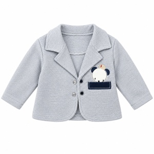 Costum bebe baiat 3 piese din bumbac, sacou, bluza cu maneca lunga si pantaloni, gri - Img 4