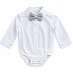 Costum ceremonie bebe baiat 3 piese verde salvie sacou body si papion, fotografie de produs pe fundal alb